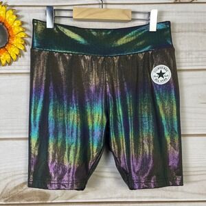 Converse All Star Kids XL Iridescent Metallic Bike Shorts Green Purple Girls
